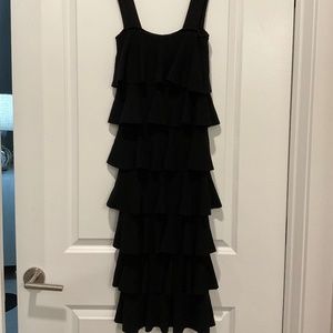Vici black ruffled tiered black formal cotton midi dress